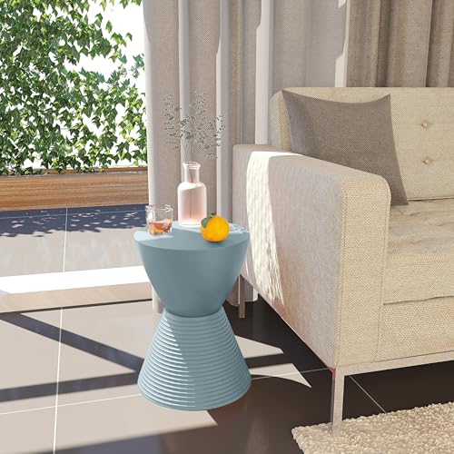 LeisureMod Modern Hourglass Side Table - ABS Shell Drum End Table with Storage for Indoor & Outdoor Use, Dusty Blue - color: Dusty Blue