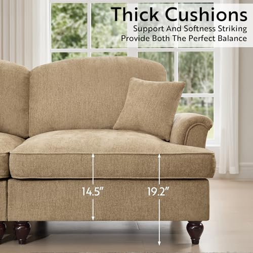 Modular Loveseat Sofa Couch, 2 Seat Comfy Chenille Sofa with Removable Ruffled Skirt, Flared Armrests, Sturdy Legs, Convertible Sectional for Living Room, Bedroom, Apartment (Coffee) - color: Coffee, size: 76.4 Inch L