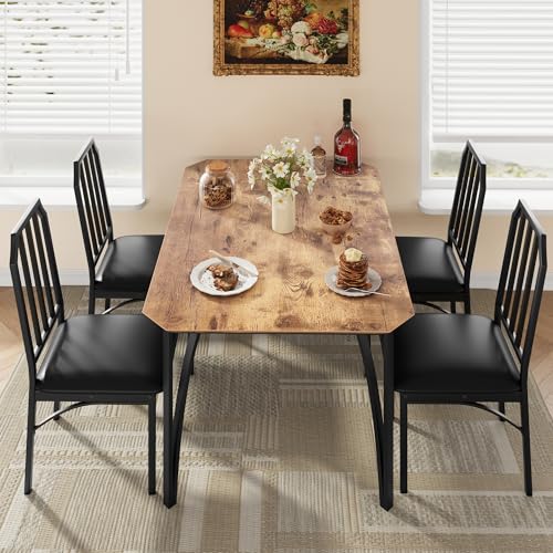 IDEALHOUSE Dining Table Set for 4, Kitchen Table Set of 4 with Upholstered Cushion Chairs, Dining Room Table Set with Kitchen Chairs, Easy to Assemble, Suitable for Apartment - (Rustic Walnut) - size: 1* Table + 4* Chairs (Rustic Walnut)