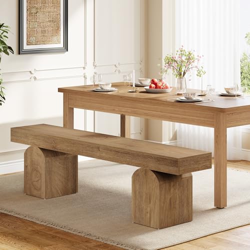 Tribesigns 59" Dining Bench for 2 to 3, Farmhouse Dining Table Bench with Arched Base, Extra Long Kitchen Seating for Living Room, Entryway (Brown) - color: Brown