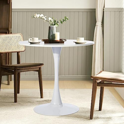 FurnitureR Round Leisure Tulip Dining Table 31.5" Stylish with Pedestal Base for Home Office Living Room Kitchen Restaurant Cafe, Tulip Table, White - color: White, style: Tulip Table