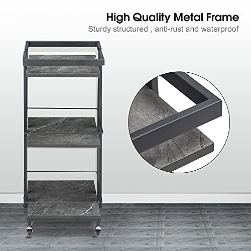 BarberPub 3-Tier Metal Rolling Salon Trolley Cart on Wheels, Grey 2033 - color: Grey