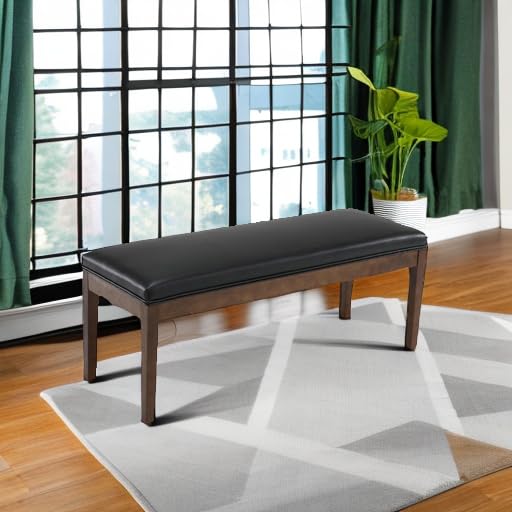 PU Leather Dining Bench Upholstered Entryway Bench Farmhouse Shoe Bench Seat Ottoman for Hallway Living Room Bedroom End of Bed Dining Room Kitchen, 45.5" Long, Black - color: Pu Leather, Black