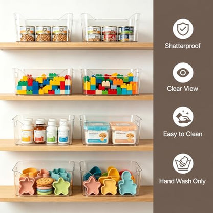 Hudgan 12 Pack Pantry Storage Bins for Kitchen Cabinet, Clear Plastic Organizer Bins for Bathroom, Pantry Organizer Containers for Home Edit, Drawer, Under Sink, Fridge