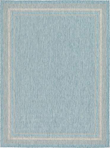 Unique Loom Outdoor Border Collection 부분 러그 - 부드러운 테두리 (2.7m x 3.7m(9피트 x 12피트) 직사각형, 아쿠아마린/아이보리) - color: 아쿠아마린/아이보리, size: 9' x 12' (Rectangular)