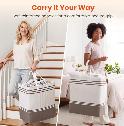 TranquilRelax 3-Pack Laundry Basket, Laundry Hamper, Khaki-100L | Freestanding＆Water-Resistant Laundry Hamper, Collapsible Tall Clothes Hamper with Carry Handles for Clothes, Laundry Basket - color: Khaki, size: 100L