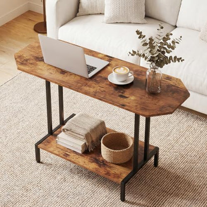 Small Coffee Tables for Living Room Wood Tea Table | 2-Tier Center Table, Industrial Rectangle Coffee Table, for Large or Small Spaces, with Storage Shelf, Wood Tabletop