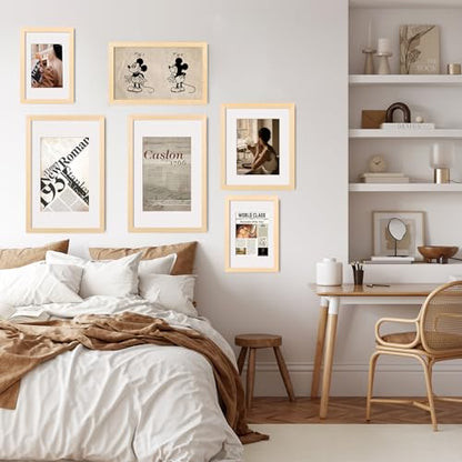 8.5x14 Picture Frame Natural, Solid Wood Frames with Acrylic Plexiglass, Tabletop and Wall Display Photo Frame, Set of 4 - color: Natural, size: 8.5x14