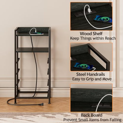 Night Stand with Charging Station,LED,Tall Bedside Table for Dorm | 4 Drawer Dresser for bedroom, with LED light & Remote Control, Fabric Bins and Metal Frame,Wood Desk Top,Easy Assemble,Black - color: Black Oak, style: 4 Drawer
