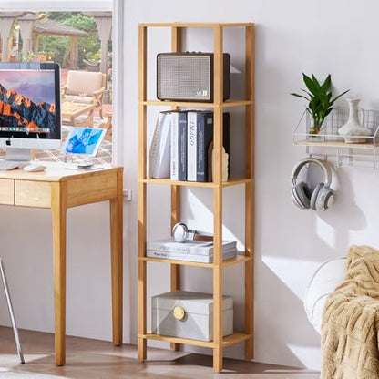 YUFAM 5 Tier Tall Narrow Bookshelf, Skinny Bookcase, Wooden Shelf, Natural | 54'' Tall Thin Book Shelf, Skinny Book Shelf for Modern Narrow Industrial Shelf fits Living Room, Office, Bedroom, Kitchen - color: Natural, size: 5-Tier