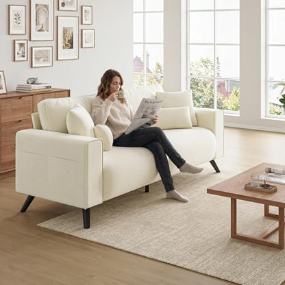85" Loveseat Sofa, Chenille Couch with Deep Seat, Warm White | Clean-look modern couch with 4 pillows, hidden side pockets, easy assembly for living rooms, apartments, and offices - color: Warm White