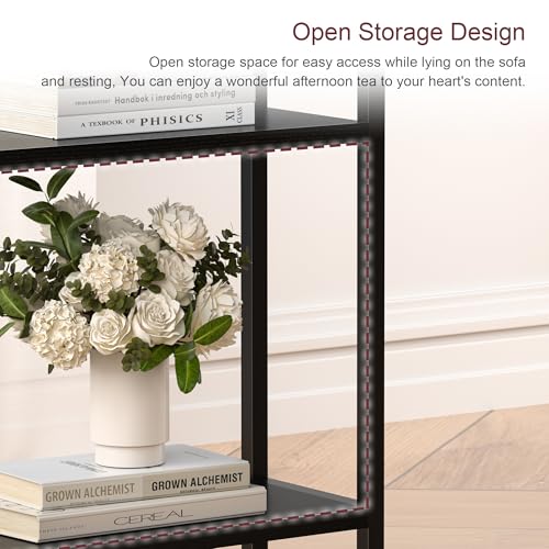 Narrow Side Table Set of 2 for Small Space, 3 Tier Slim End Table, Thin Nightstand, Skinny Snack Couch Table, Sofa Bedside Table in Living Room, Bedroom, Study, Kitchen and Balcony (Black) - color: Black, size: 3-Tier (7.9''D*17''W*26.6''H)