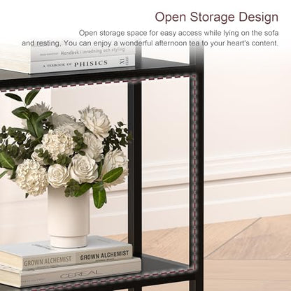 Narrow Side Table Set of 2 for Small Space, 3 Tier Slim End Table, Thin Nightstand, Skinny Snack Couch Table, Sofa Bedside Table in Living Room, Bedroom, Study, Kitchen and Balcony (Black) - color: Black, size: 3-Tier (7.9''D*17''W*26.6''H)