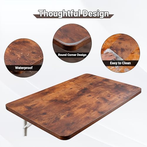 Neoaider Wall Mounted Folding Table 31.5”L x 15.7”W, Brown | Laundry Folding Table with Heavy Duty Metal Collapsible Shelf Brackets, Wall Mounted Desk Fold Down for Small Spaces - color: Brown, size: 31.5" x 15.7"
