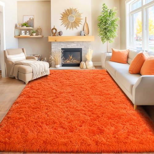Area Rugs for Living Room Bedroom 9x12, Orange Ultra Fluffy Fuzzy Shag Rug | Modern Soft Shaggy Rug Carpet Upgrade Non Slip Indoor Plush Rug for Bedroom Boy Girls Room Dorm Office Home Aesthetic Decor - color: Orange, size: 9' x 12' (Rectangular)