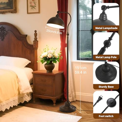 Bright Reading Floor Lamp with Remote and Bluetooth Dimming | Adjustable Brightness and Color temperature, Matte Black Iron Lampshade,Modern Retro Living Room Bedroom Office Standing Lamp - color: Black Remote Dimming