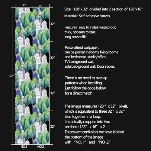 Tropical Abstract Watercolor Green Leaf Peel and Stick self Adhesive Wallpaper - 128''x32'' - color: X07, size: 128"x32"