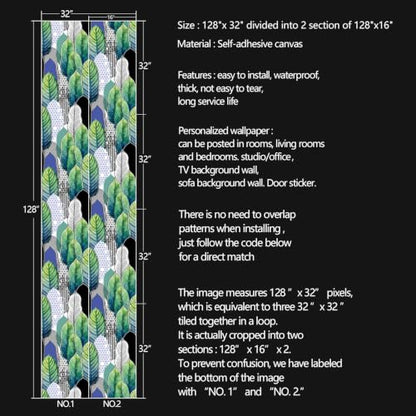 Tropical Abstract Watercolor Green Leaf Peel and Stick self Adhesive Wallpaper - 128''x32'' - color: X07, size: 128"x32"