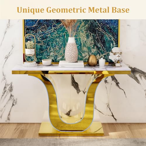Gold Console Table, White and Gold Living Room Sofa Table, 50" Rectangle Console Table for Entryway, Living Room, Office, Foyer, Front Hall, Hallway - color: Gold