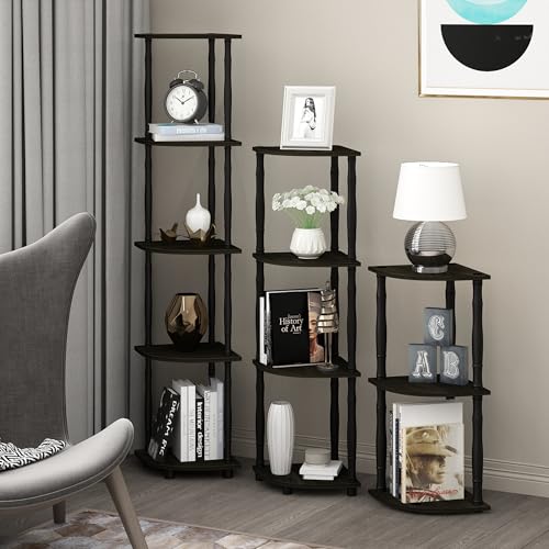 Furinno Turn-N-Tube 5 Tier Corner Display Rack Multipurpose Shelving Unit with Classic Tubes, Espresso/Black (18035EX/BK) - color: Espresso/Black, size: 5-Tier Classic Tube