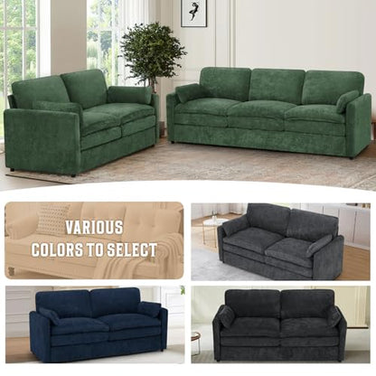69" Chenille Soft Sofa w/Well-Filled Backrests, Green | Modern Loveseat w/Plump Pillows, 2 Seater Upholstered Couch w/Thick & Comfy Cushions for Living Room, Bedroom - color: Green, size: Loveseat