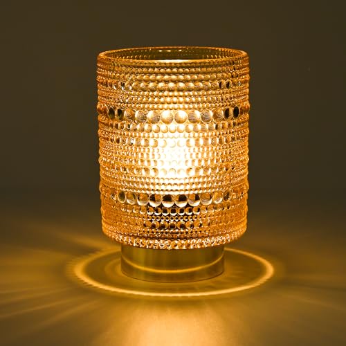 Battery Operated Lamp with Auto-Off Timer, Cordless Table Night Light for Bedroom & Entryway, Portable LED Lamp for Home, Outdoor, Camping No Battery Included (Pearl Design-Amber) - color: Pearl Design-Amber(Most Popular)
