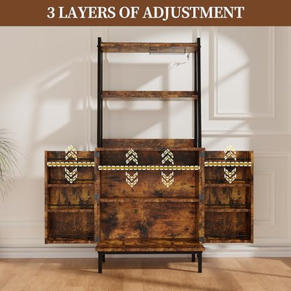58” Pantry Cabinets with Microwave Shelves, Freestanding Kitchen Storage Cabinet with Adjustable Shelves, Buffet Cupboards for Kitchen, Dining Room, Living Room Use, Retro Brown - color: B-58" Retro