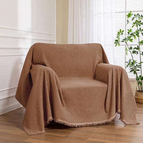 Oversized Chair Cover Armchair Small Couch Cover Single Sofa Cover for Dog Couch Cover for Sofa Recliner，Chenille Sofa Throw Cover for Pets Sofa Cover Thick Washable, 71" x 91", Camel - color: Tassels Edge-camel, size: 71"x 91"