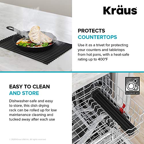 Kraus Multipurpose Workstation Sink Roll-Up Dish Drying Rack, Colander and Trivet in Green, KRM-11GR