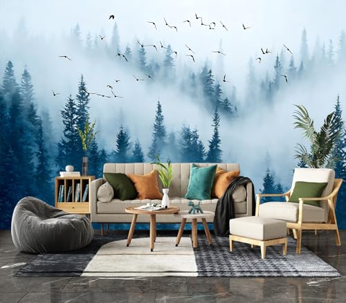 XMPMBM-Peel and Stick Foggy Forest Wallpaper Blue Hazy Pine Tree wall Mural | Tear-resistant,good adhesion,repositionable,and durable;does not peel off easily.size: S-80"X58" - color: X01, size: 80"x58"