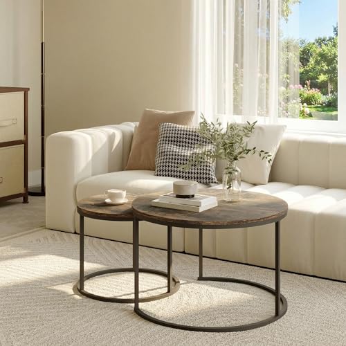 Round Coffee Tables for Living Room, Set of 2 (Rustic Wooden) | living room side table, Modern Nesting Drink for Small Spaces - color: Rustic Wooden
