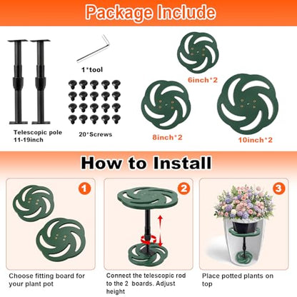 2 Pack Plant Risers for Inside Pots, 12-21" Rise Plastic Planter Inserts | Adjustable Height Planter Inserts for Large Pots, Pot Fillers for Tall Square Round Taper Planters (6" 8" 10" Base or Top) - size: Tall Lift: 12-21" Rise - 2Pack