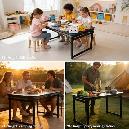 Folding Camping Table, Black Aluminum Frame,3-Position Adjustable Height,Lightweight Carry Handle, Portable for Travel, Camping Outdoor Use, 3.3FT x 2FT(Medium), Black - size: 3.2 ft x 2 ft × 1.97 ft H