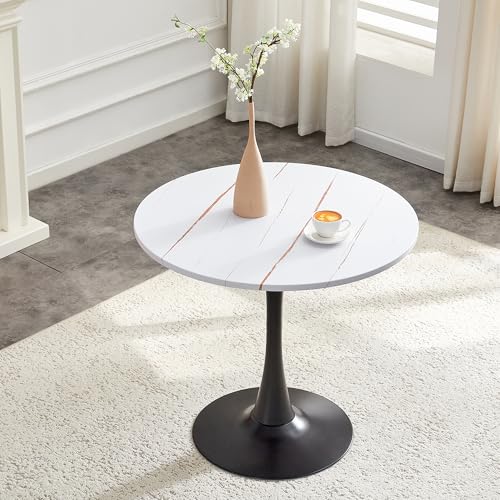 31.5" Round Dining Table, Mid-Century Modern Tulip Table with Thickened Tabletop & Metal Pedestal, Circle Bistro Table for Kitchen, Small Places, Apartments, Cafe - color: White, size: 31.5" dining table
