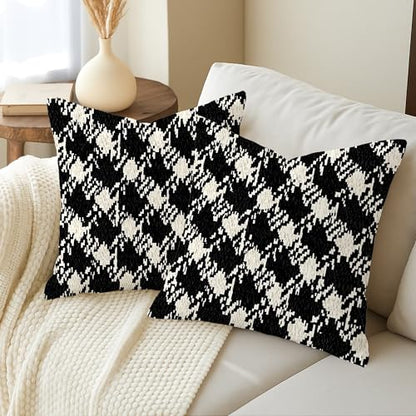 Houndstooth Throw Pillow Covers Set of 2, Modern Contemporary Geometric Abstract None Black Soft Velvet Washable Cover Decorative Pillows for Home Bedroom Living Room Sofa Couch Decor 18x18 Inch - size: 18" x 18" (Pack of 2)
