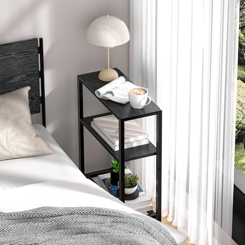 Narrow Side Table for Small Space, 2-Tier Small End Table with Shelf Holder, Slim Nightstand, Skinny Snack Couch Table in Living Room, Bedroom, Study, Kitchen and Balcony (Black) - color: Black