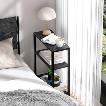 Narrow Side Table for Small Space, 2-Tier Small End Table with Shelf Holder, Slim Nightstand, Skinny Snack Couch Table in Living Room, Bedroom, Study, Kitchen and Balcony (Black) - color: Black