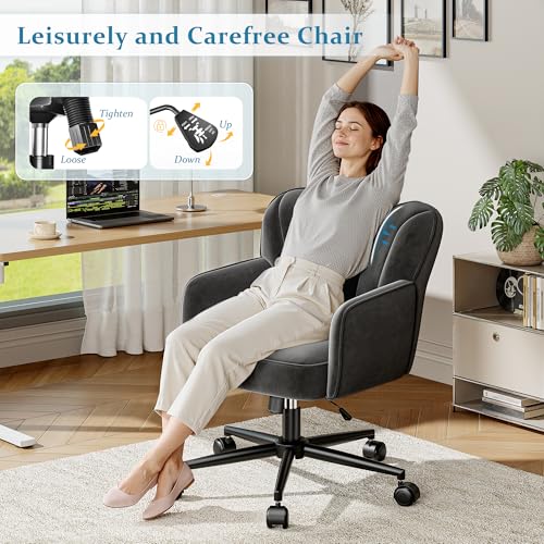 DurayLoly Velet Vanity Chair with Wheels & Shell Back | 360° Swivel Desk Chair,Adjustable Height,Stylish and Comfortable for Makeup, Work & Relaxation,Black - color: Black
