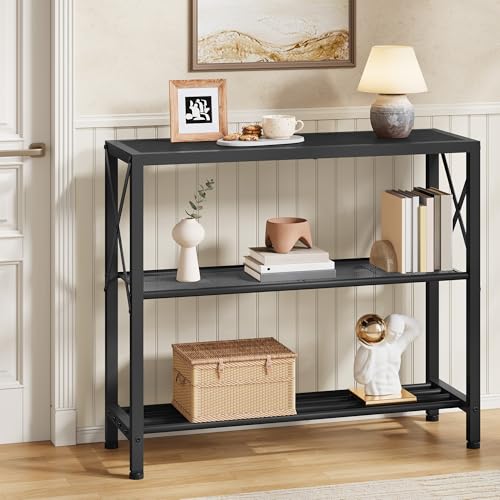 Hoctieon Industrial Console Table, 3-Tier Entryway Table, Metal Frame, Sofa Tables with Shelf, Hallway Desk, Entrance Desk for Entryway, Living Room, Foyer, Hallway, Black - color: Black, size: 1 Pack
