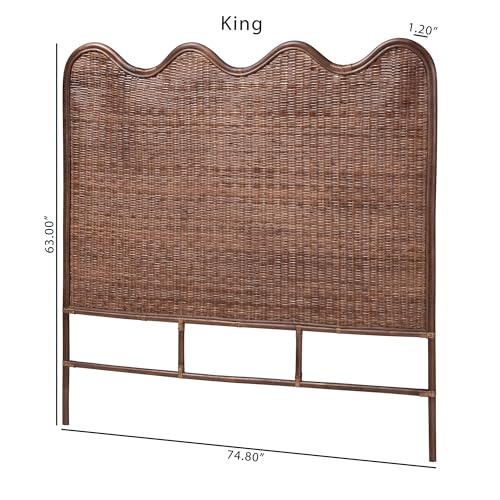 Bali & pari Einya Natural Rattan Standalone Headboard - Handwoven Wicker Panel Headboard with Wavy Scalloped Top, Queen - size: Queen