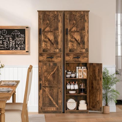 TEENFON Tall Bathroom Cabinet, Storage Cabinet with 6 Shelves & Drawer, Bathroom Storage Cabinet with Adjustable Shelves, Tall Cabinet for Living Room, Home Office, Brown - color: Brown