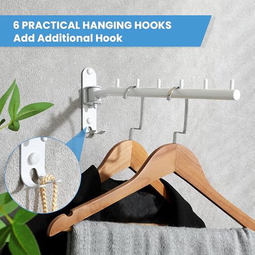 Mooche Swing Clothes Hanger Rack, Garment Racks 11.93" Long, White | 180°Rotation Laundry Drying Rack 304 Stainless Steel Space Saving Wall Mounted for Laundry Room Bedroom Balcony - color: White, size: 1 Pack (6 Hooks)