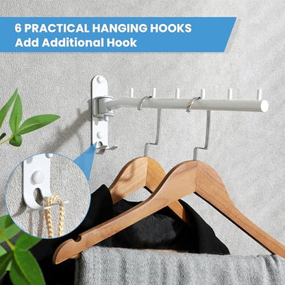 Mooche Swing Clothes Hanger Rack, Garment Racks 11.93" Long, White | 180°Rotation Laundry Drying Rack 304 Stainless Steel Space Saving Wall Mounted for Laundry Room Bedroom Balcony - color: White, size: 1 Pack (6 Hooks)