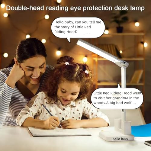 AI Smart Talking Desk Light with Clock,Interactive Talking Storyteller & Educational Companion, Adjustable Foldable Table Lamp with Pen Holder, 3 Brightness Levels, USB Charging Port