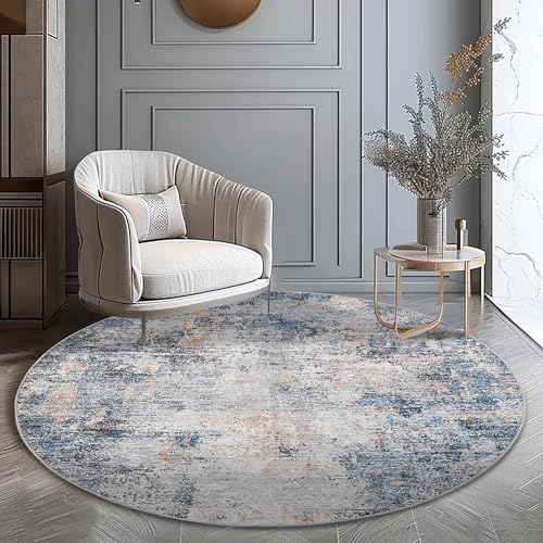 jinchan 4ft Round Rug Modern Abstract Washable Non-Slip Area Rug - color: Distressed Blue Multi, size: 4' (Round)