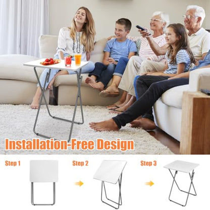 Gocamptoo Portable Folding TV Dinner Tray Table Set of 2 | No Assembly Required TV Dinner Table with Sturdy MDF Top - color: White