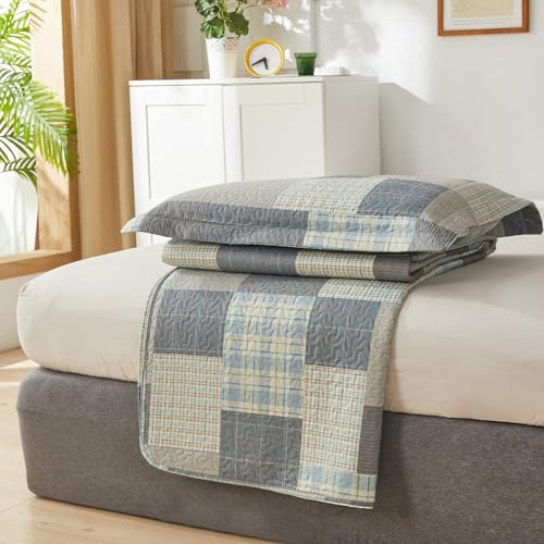 Ycosy Quilt Set Twin Size Bedspread Coverlet Plaid Patchwork Bedding Modern Mens Quilts Soft Lightweight Quilt Yellow Grey Plaid Coverlet Reversible Quilt Bedspread Home Bedding Collection - color: Soot Yellow, size: Twin