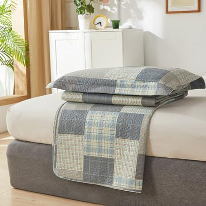 Ycosy Quilt Set Twin Size Bedspread Coverlet Plaid Patchwork Bedding Modern Mens Quilts Soft Lightweight Quilt Yellow Grey Plaid Coverlet Reversible Quilt Bedspread Home Bedding Collection - color: Soot Yellow, size: Twin