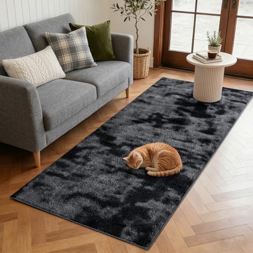 2x6 Tie-dye Dark Grey Runner Rug Non-Slip Washable for Hallway Kitchen | Soft丨Stays Put丨Door-Friendly Thin丨Pet Friendly丨Lays Flat丨Bathroom丨Laundry丨Entryway丨Indoor丨Playroom丨Carpet丨Area Rug丨Home Decor - color: 02 Tie-dye Dark Grey, size: 2' x 6' (Rectangula