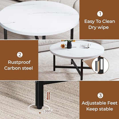 Round Coffee Table, 31.5" White Coffee Table, Coffee Tables for Living Room | Circle Wooden Coffee Table, Large Modern Center Table with Metal Frame for Office Apartment Home Small Space - color: 31.5"d Round White